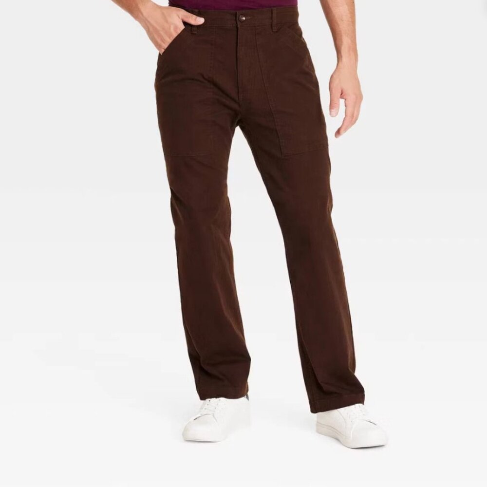 NWT Goodfellow & Co Men's Brown Straight Leg Utility Pants Stretch Herringbone